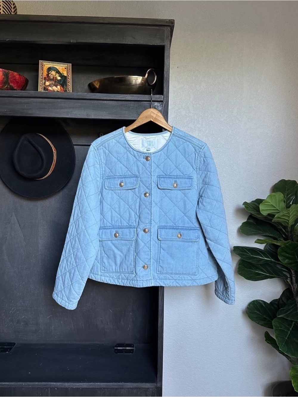 Womens Quilted Jacket Cardigan Blazer / Light Denim / Lady Jacket XL 16/18